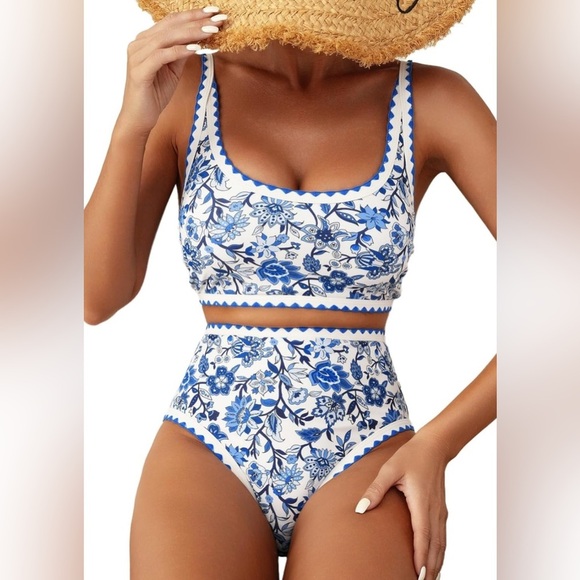 Women’s Bikini Blue Floral Whip Stitch 2 Piece
High Waisted Scoop Bathing Suits - Picture 2 of 9